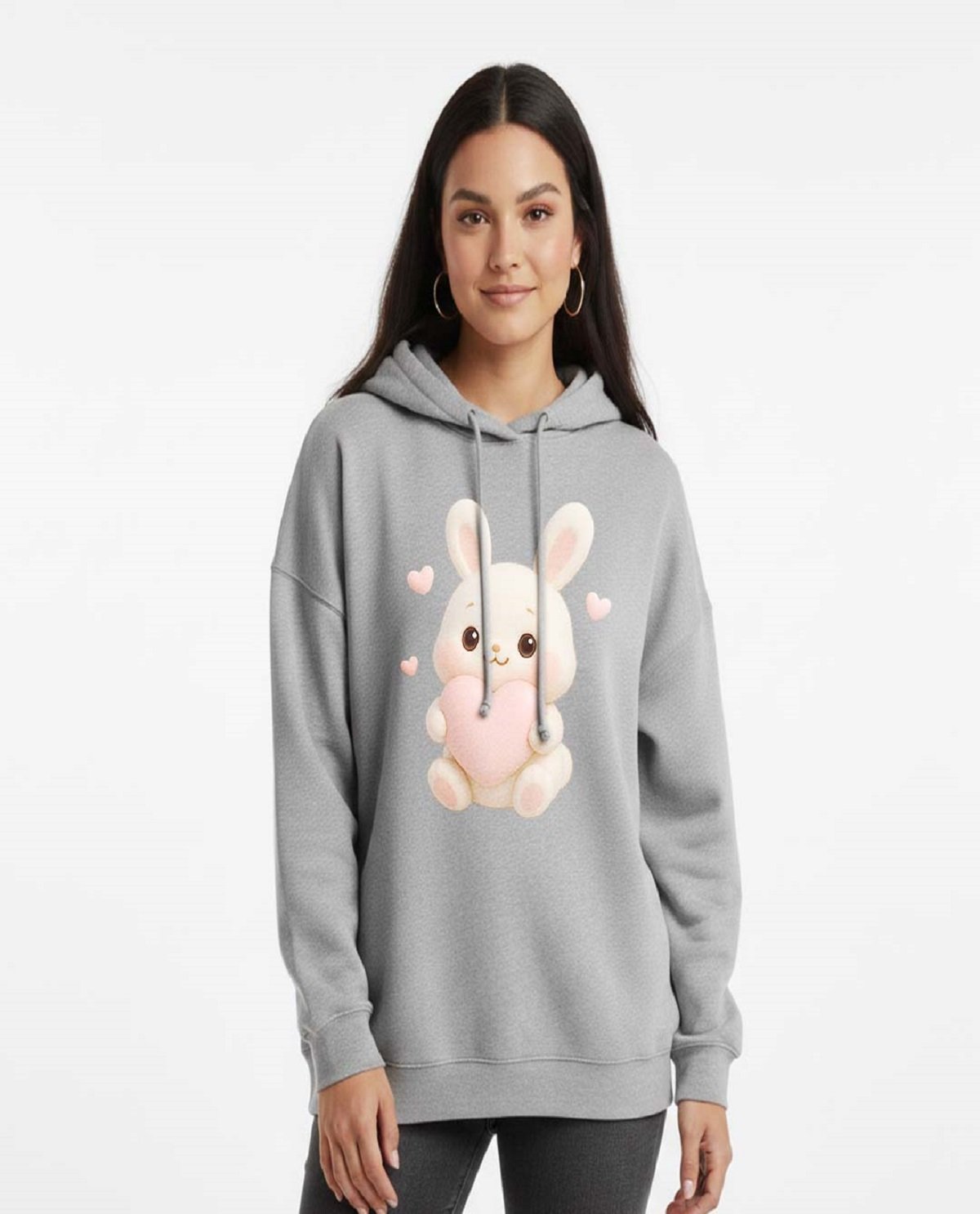 Cute Panda Heart Grey Pullover Hoodie